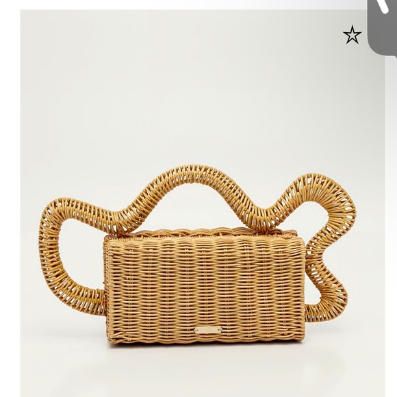 cult gaia Handbags - cult gaia Tan Woven Rattan Mini Bag with Sculptural Wavy Handles